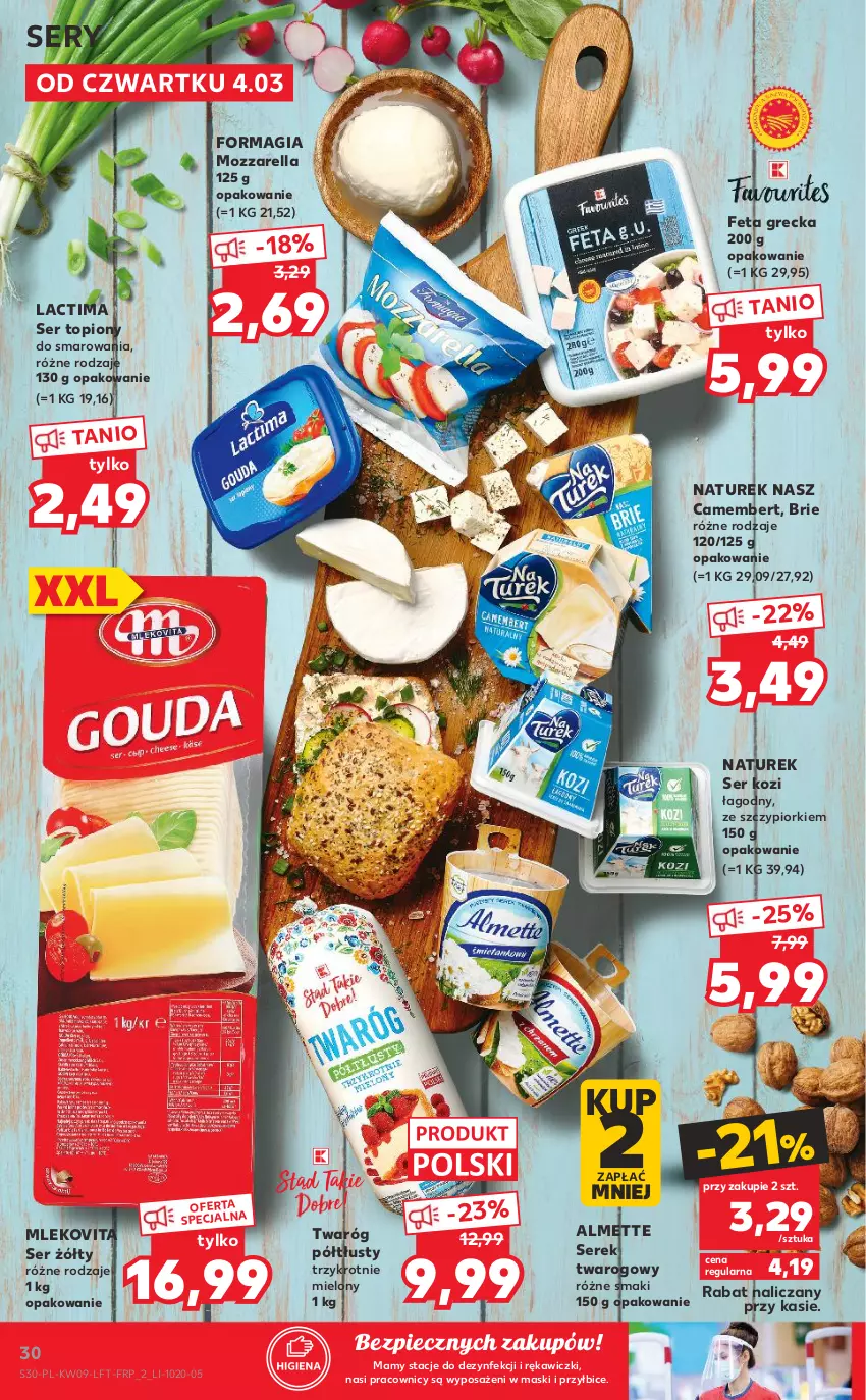 Gazetka promocyjna Kaufland - Oferta tygodnia - ważna 03.03 do 09.03.2021 - strona 30 - produkty: Almette, BIC, Brie, Camembert, Feta, Mleko, Mlekovita, Mozzarella, NaTurek, Piec, Ser, Ser kozi, Ser topiony, Serek, Serek twarogowy, Top, Twaróg, Twaróg półtłusty