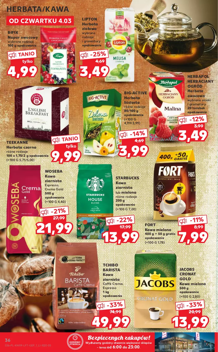 Gazetka promocyjna Kaufland - Oferta tygodnia - ważna 03.03 do 09.03.2021 - strona 36 - produkty: Gra, Herbapol, Herbata, Herbata czarna, Herbata owocowa, Jacobs, Kawa, Kawa mielona, Kawa ziarnista, Lipton, Ogród, Piec, Rama, Tchibo, Tchibo Barista, Teekanne, Tera, Woseba