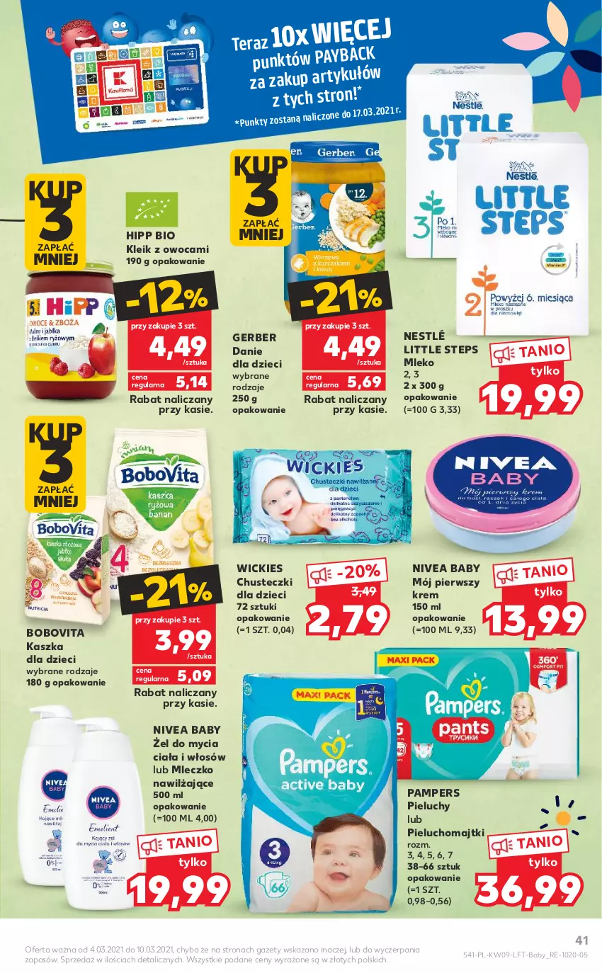 Gazetka promocyjna Kaufland - Oferta tygodnia - ważna 03.03 do 09.03.2021 - strona 41 - produkty: BoboVita, Chusteczki, Danie dla dzieci, Dzieci, Gerber, HiPP, Majtki, Mleczko, Mleko, Nestlé, Nivea, Nivea Baby, Pampers, Pieluchomajtki, Pieluchy, Tera