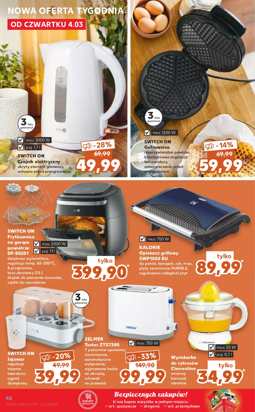 Gazetka promocyjna Kaufland - Oferta tygodnia - ważna 03.03 do 09.03.2021 - strona 48 - produkty: Czajnik, Czajnik elektryczny, Gofrownica, Gra, Grill, Kosz, Kurczak, Piec, Przewód, Top, Toster, Wyciskarka, Zelmer