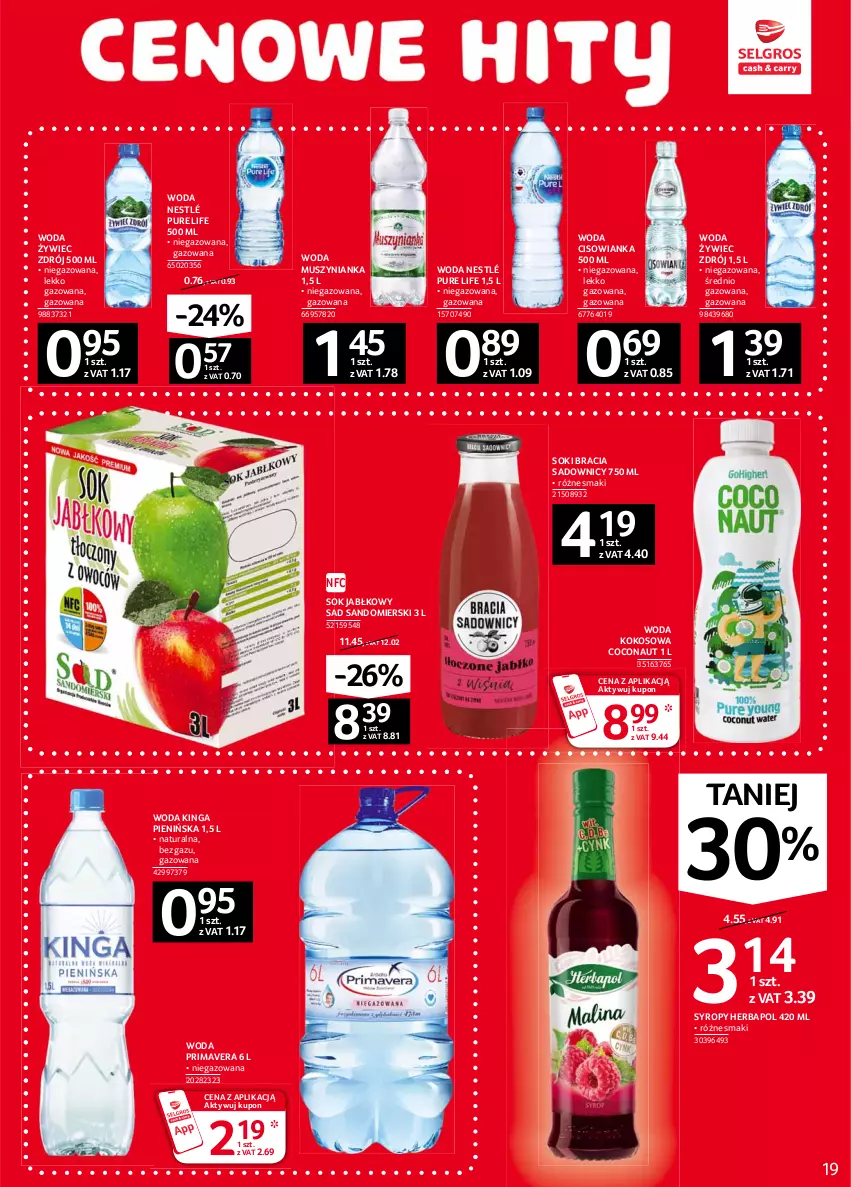 Gazetka promocyjna Selgros - Oferta spożywcza - ważna 10.06 do 23.06.2021 - strona 19 - produkty: Cisowianka, Herbapol, Kokos, Mus, Muszynianka, Nestlé, Prima, Primavera, Pur, Sok, Sok jabłkowy, Syrop, Syropy, Woda