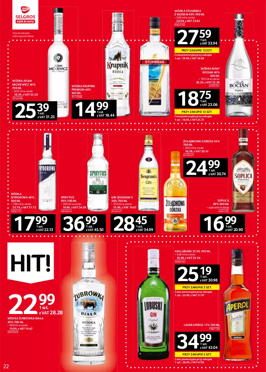 Gazetka promocyjna Selgros - Oferta spożywcza - ważna 10.06 do 23.06.2021 - strona 22 - produkty: Aperol, Biały Bocian, Gin, Gra, Krupnik, Likier, Soplica, Wódka, Wyborowa