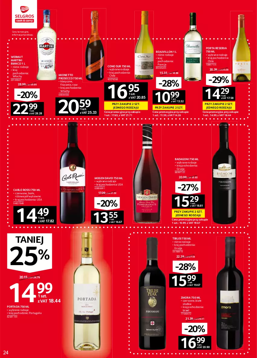 Gazetka promocyjna Selgros - Oferta spożywcza - ważna 10.06 do 23.06.2021 - strona 24 - produkty: Carlo Rossi, Martini, Mionetto, Mogen David, Por, Portada, Prosecco, Ser