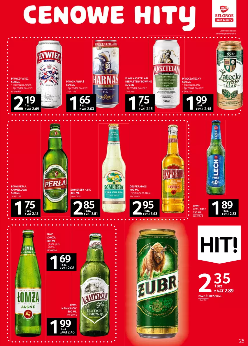 Gazetka promocyjna Selgros - Oferta spożywcza - ważna 10.06 do 23.06.2021 - strona 25 - produkty: Desperados, Harnaś, Kasztelan, Namysłów, Perła, Piwo, Somersby