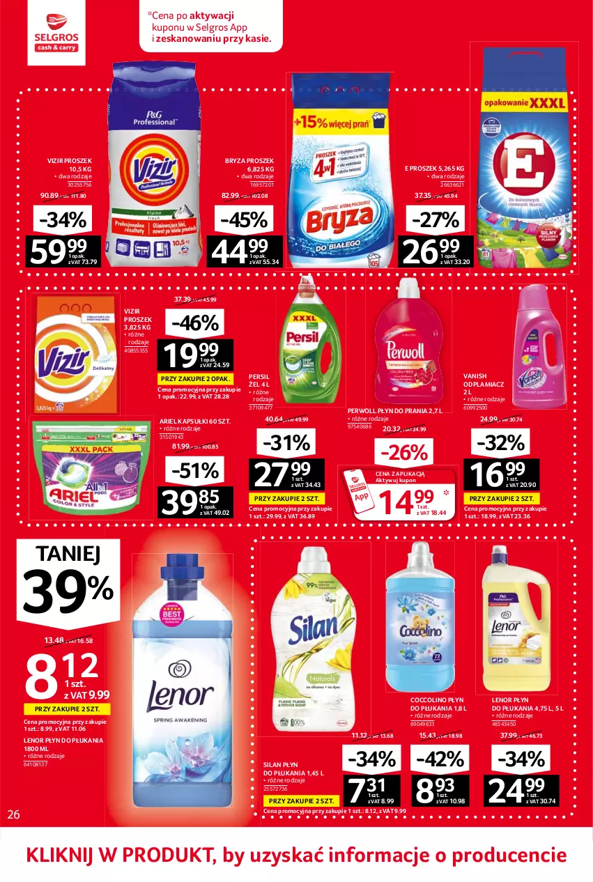 Gazetka promocyjna Selgros - Oferta spożywcza - ważna 10.06 do 23.06.2021 - strona 26 - produkty: Ariel, Bryza, Coccolino, Lenor, LG, Odplamiacz, Persil, Perwoll, Płyn do płukania, Płyn do prania, Silan, Vanish, Vizir