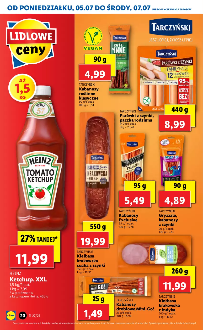 Gazetka promocyjna Lidl - GAZETKA - ważna 05.07 do 07.07.2021 - strona 20 - produkty: Gry, Heinz, Kabanos, Ketchup, Kiełbasa, Kiełbasa krakowska, Parówki, Parówki z szynki, Por, Tarczyński