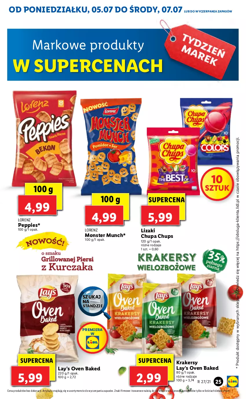 Gazetka promocyjna Lidl - GAZETKA - ważna 05.07 do 07.07.2021 - strona 25 - produkty: Chupa Chups, Krakersy, Lay’s, Lizaki, Lorenz, Monster Munch