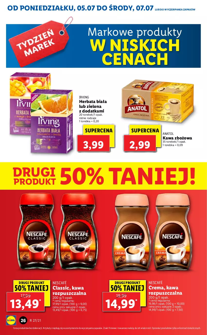 Gazetka promocyjna Lidl - GAZETKA - ważna 05.07 do 07.07.2021 - strona 26 - produkty: Herbata, Irving, Kawa, Kawa rozpuszczalna, Kawa zbożowa, Nescafé, Torebka