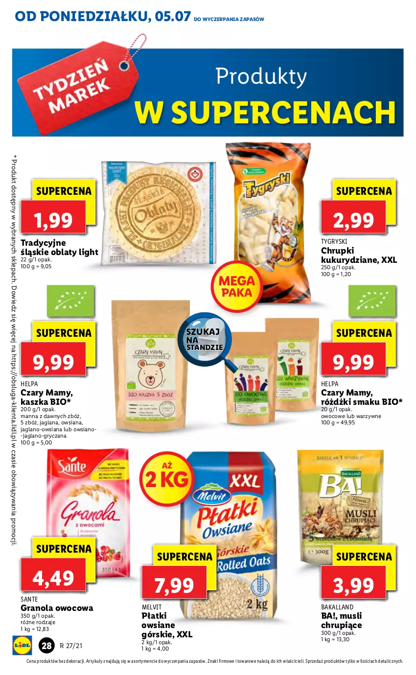 Gazetka promocyjna Lidl - GAZETKA - ważna 05.07 do 07.07.2021 - strona 28 - produkty: Ba!, Bakalland, Chrupki, Gra, Granola, Gry, LANA, Melvit, Mus, Płatki owsiane, Różdżki, Sante