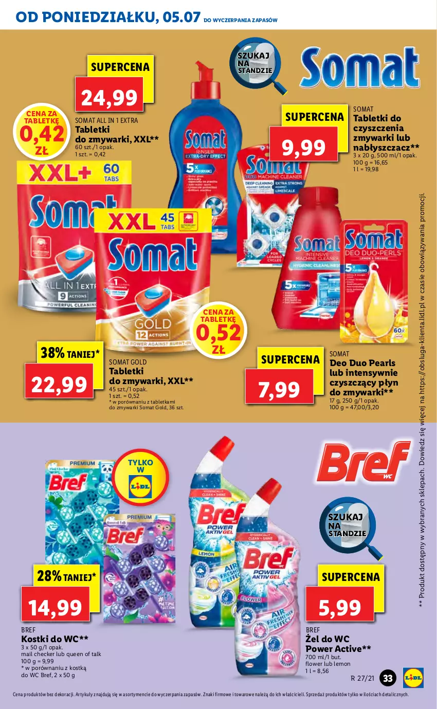 Gazetka promocyjna Lidl - GAZETKA - ważna 05.07 do 07.07.2021 - strona 33 - produkty: Bref, Por, Somat, Somat gold, Tablet, Tabletki do zmywarki, Zmywarki