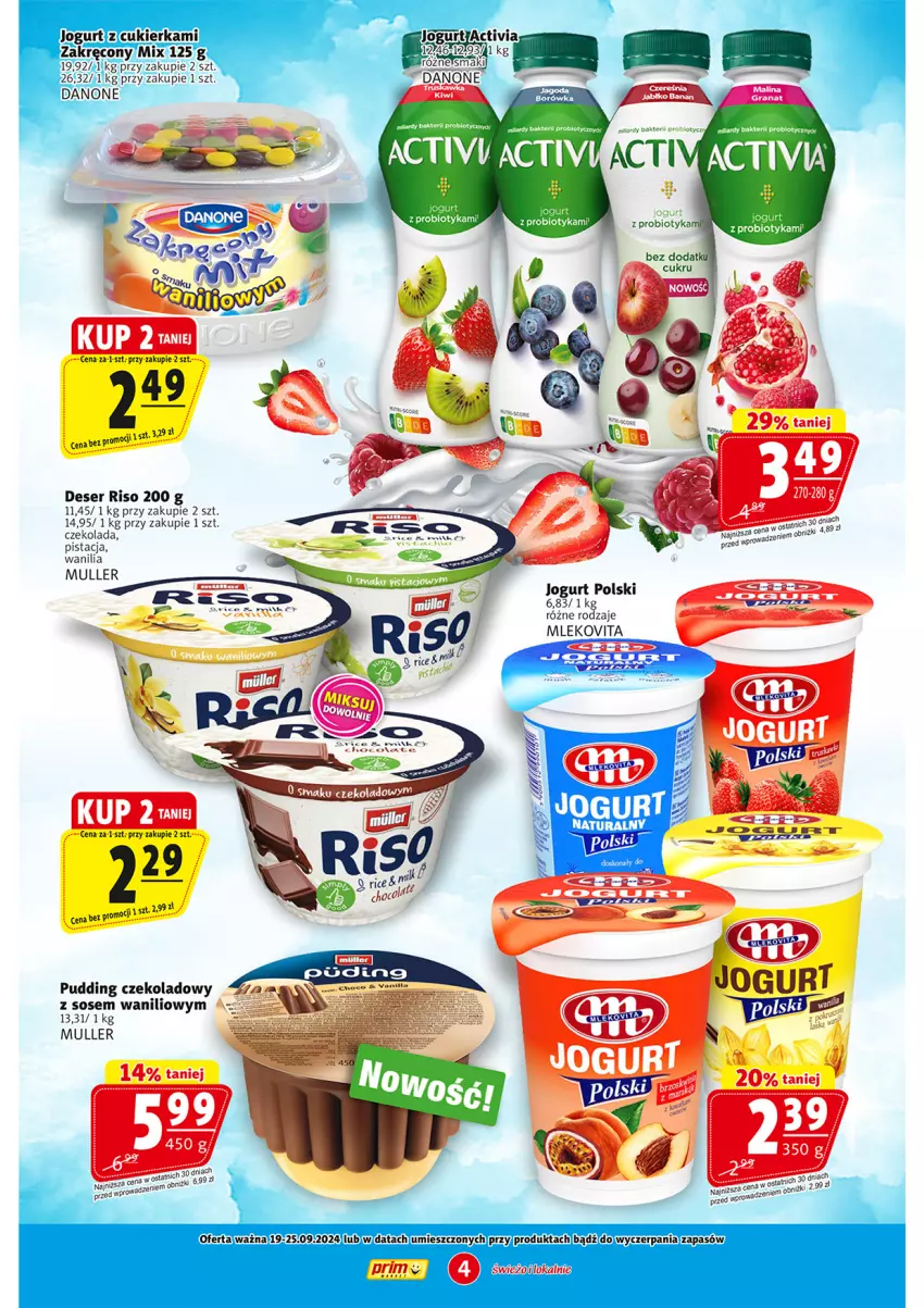 Gazetka promocyjna Prim Market - ważna 19.09 do 25.09.2024 - strona 4 - produkty: Czekolada, Deser, Jogurt, Mleko, Mlekovita, Probiotyk, Pudding, Ser, Sos