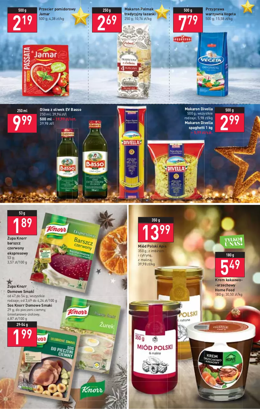 Gazetka promocyjna Stokrotka - Supermarket - ważna 22.12 do 28.12.2021 - strona 10 - produkty: Imbir, Kakao, Knorr, Makaron, Miód, Oliwa z oliwek, Olma, Piec, Sos, Spaghetti, Vegeta, Zupa