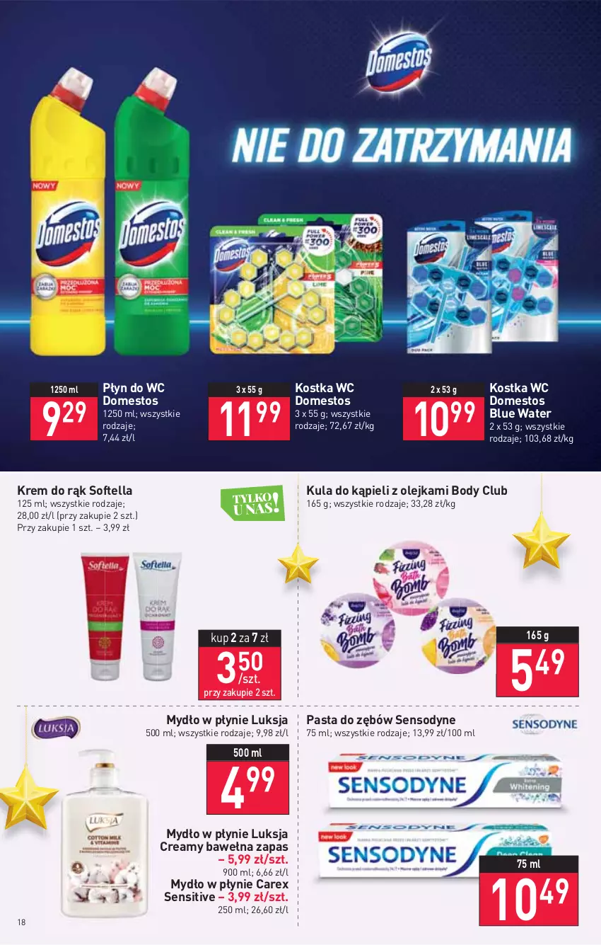 Gazetka promocyjna Stokrotka - Supermarket - ważna 22.12 do 28.12.2021 - strona 18 - produkty: Body, Domestos, Krem do rąk, Kula do kąpieli, Luksja, Mydło, Mydło w płynie, Olej, Pasta do zębów, Płyn do wc, Sensodyne, Wełna