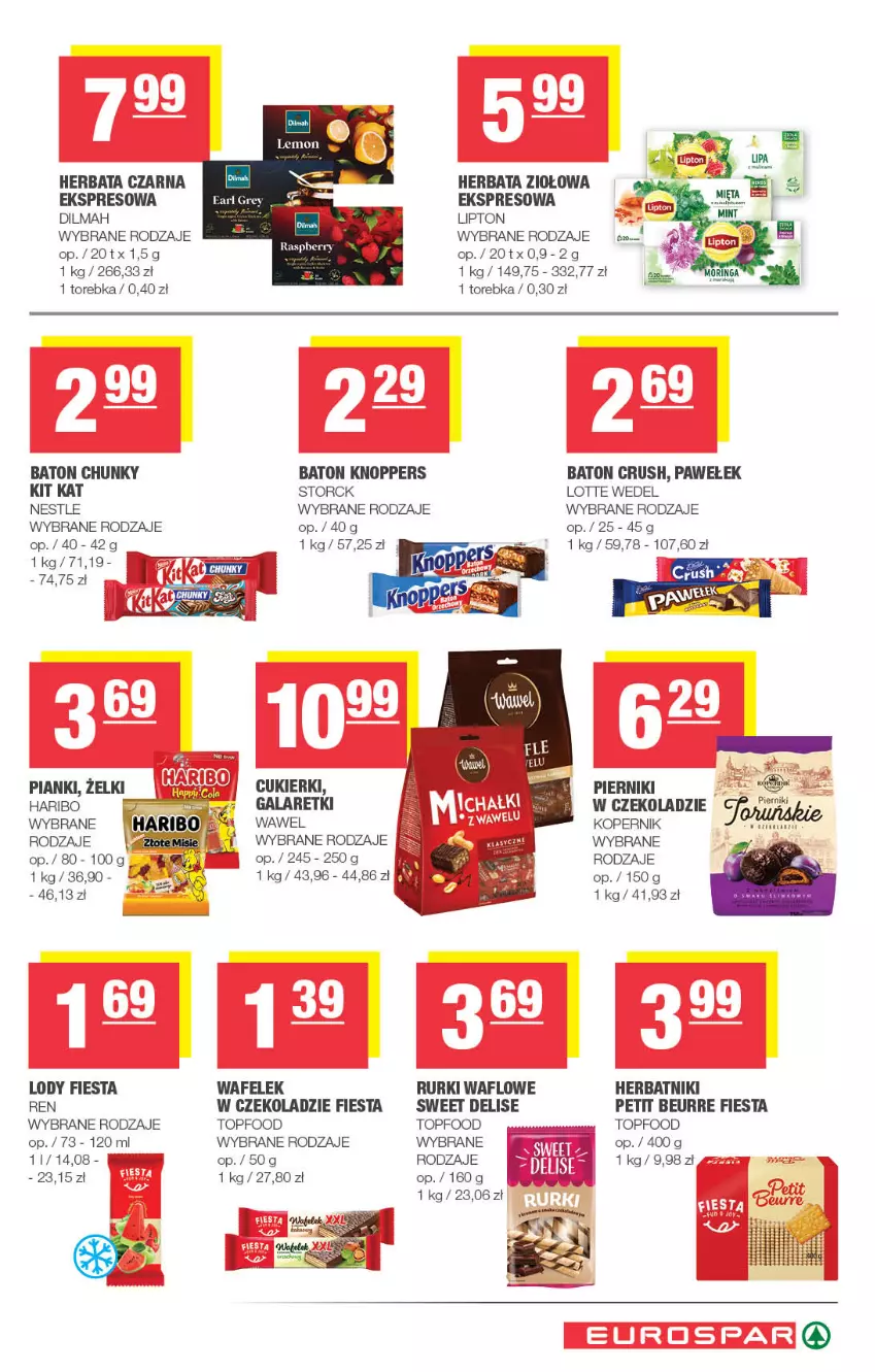 Gazetka promocyjna Spar - EuroSpar - ważna 07.10 do 18.10.2026 - strona 11 - produkty: Baton, Cukier, Cukierki, Dilmah, Earl Grey, Gala, Galaretki, Haribo, Herbata, Herbata czarna, Herbatniki, Kit Kat, Knoppers, Lipton, Lody, Piernik, Rurki, Top, Torebka, Wafelek, Wawel