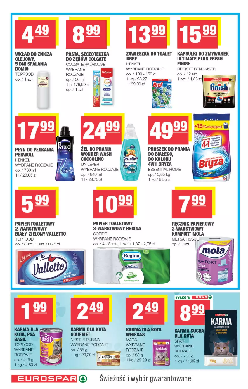 Gazetka promocyjna Spar - EuroSpar - ważna 07.10 do 18.10.2026 - strona 14 - produkty: Bref, Bryza, Coccolino, Colgate, Finish, Gin, LG, Mola, Olej, Palmolive, Papier, Papier toaletowy, Perwoll, Płyn do płukania, Proszek do prania, Ręcznik, Ser, Szczoteczka, Szczoteczka do zębów, Top, Znicz