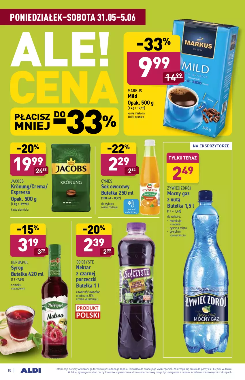 Gazetka promocyjna Aldi - ważna 31.05 do 05.06.2021 - strona 10 - produkty: Grejpfrut, Herbapol, Jacobs, Kawa, Kawa mielona, Kawa ziarnista, Limonka, Mięta, Nektar, Por, Sok, Syrop, Tera