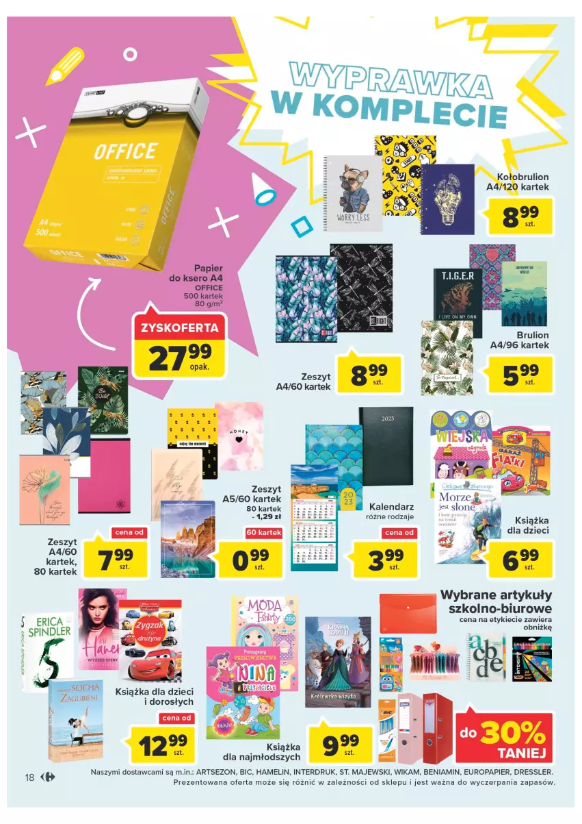 Gazetka promocyjna Carrefour - Gazetka Market - ważna 13.09 do 24.09.2022 - strona 18 - produkty: BIC, Biuro, Dres, Dzieci, Kalendarz, Książka, Lion, Papier, Papier do ksero, Ser