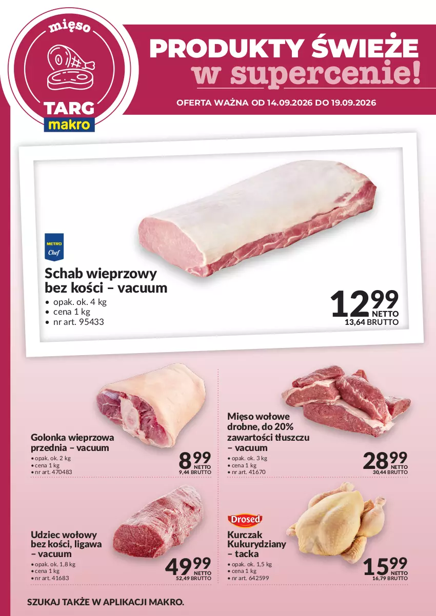 Gazetka promocyjna Makro - Targ MAKRO - oferta świeża w super cenach! - ważna 12.09 do 19.09.2026 - strona 1 - produkty: Golonka wieprzowa, Kurczak, Mięso, Mięso wołowe, Schab wieprzowy, Udziec wołowy