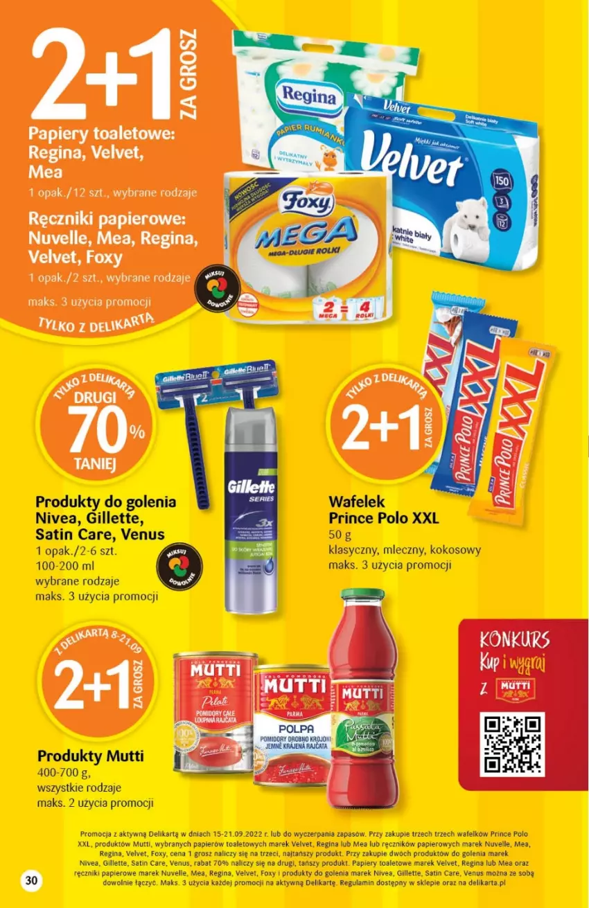 Gazetka promocyjna Delikatesy Centrum - Gazetka DC36 - ważna 15.09 do 21.09.2022 - strona 30 - produkty: Foxy, Gillette, Gin, Kokos, Nivea, Papier, Prince Polo, Ręcznik, Ręczniki papierowe, Sati, Velvet, Venus, Wafelek