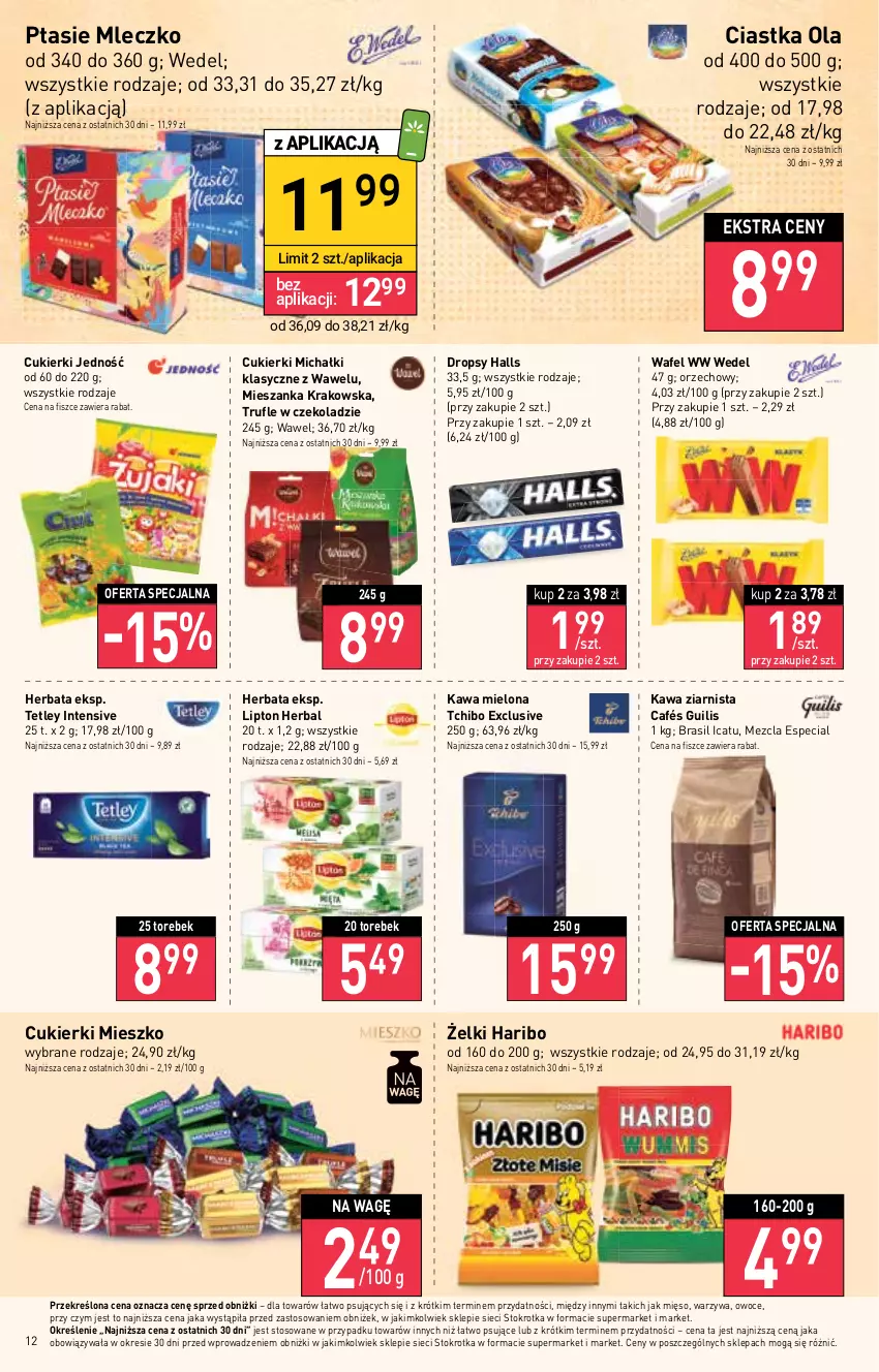 Gazetka promocyjna Stokrotka - Supermarket - ważna 28.09 do 04.10.2023 - strona 13 - produkty: Ciastka, Cukier, Cukierki, Halls, Haribo, Herbata, Kawa, Kawa mielona, Kawa ziarnista, Lipton, Michałki, Mięso, Mleczko, Owoce, Ptasie mleczko, Tchibo, Tetley, Warzywa, Wawel