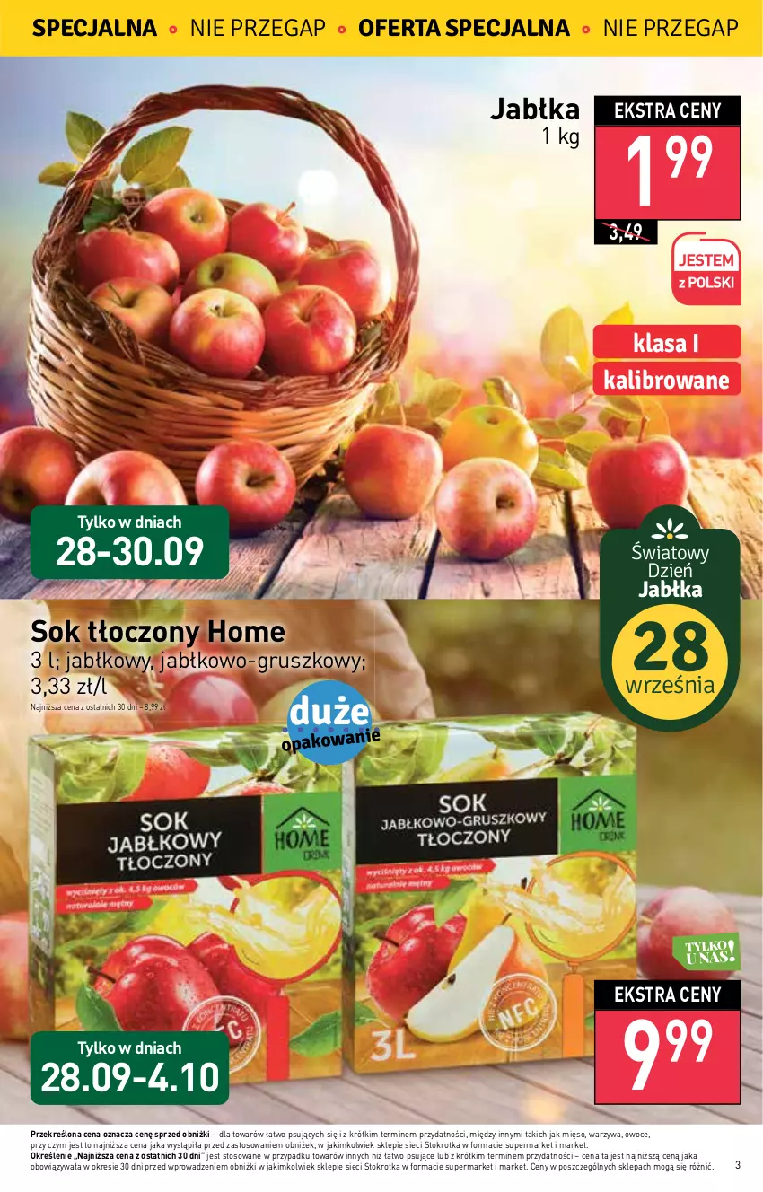 Gazetka promocyjna Stokrotka - Supermarket - ważna 28.09 do 04.10.2023 - strona 3 - produkty: Jabłka, Mięso, Owoce, Sok, Warzywa