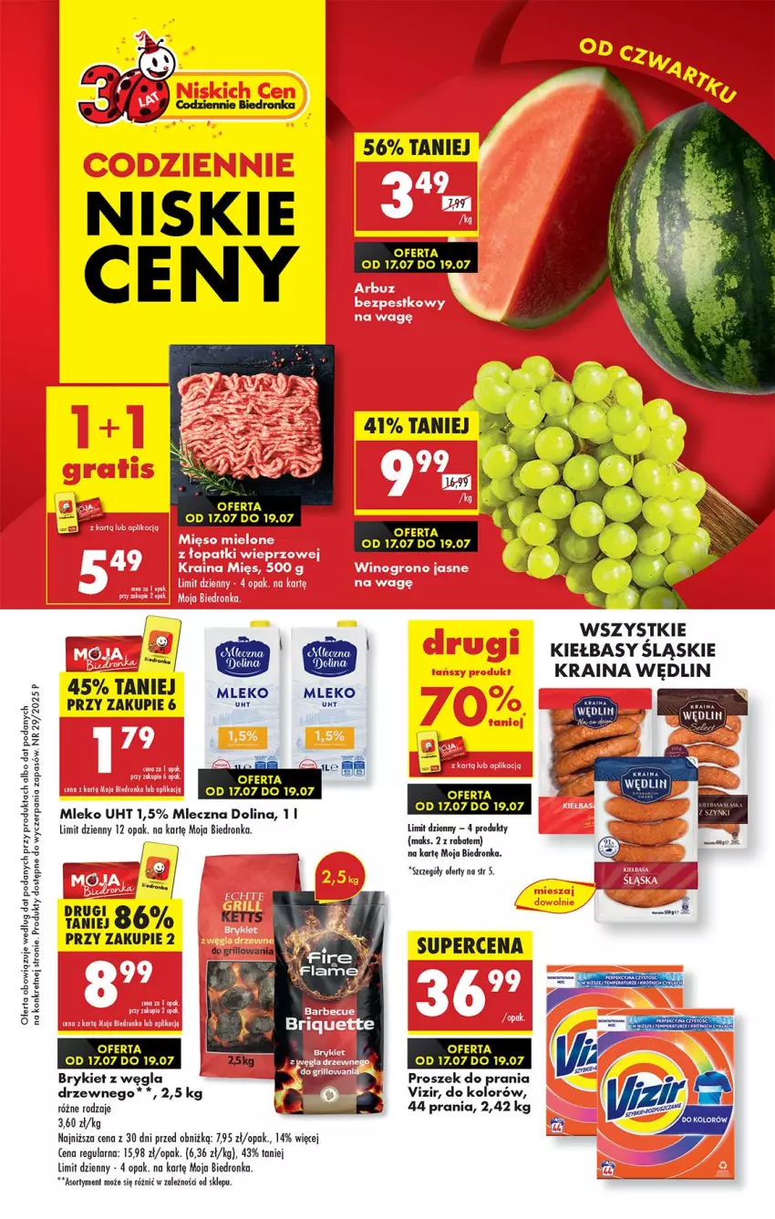 Gazetka promocyjna Biedronka - Od Czwartku - ważna 17.07 do 23.07.2025 - strona 1 - produkty: Fa, Kiełbasa, Kret, Mleko, Proszek do prania, Vizir