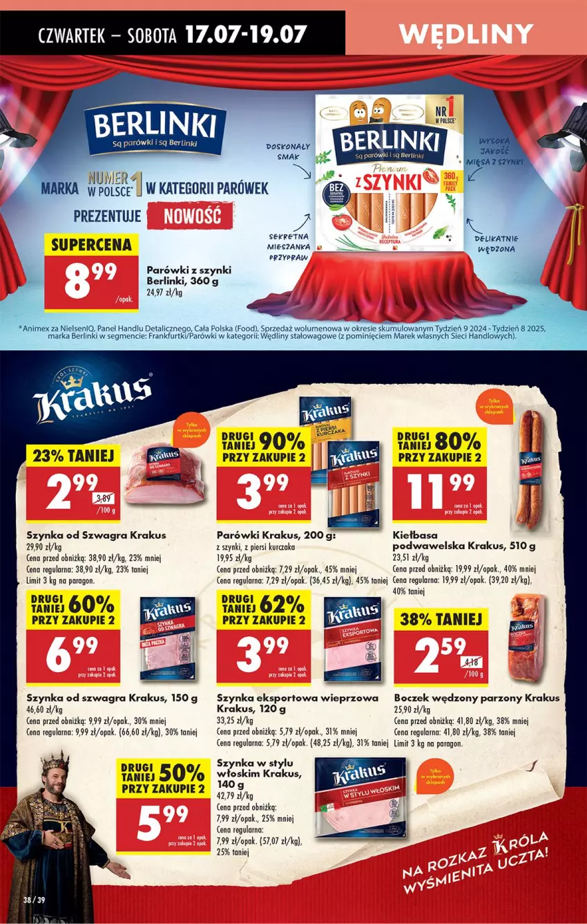 Gazetka promocyjna Biedronka - Od Czwartku - ważna 17.07 do 23.07.2025 - strona 44 - produkty: Berlinki, Boczek, Gra, Kiełbasa, Krakus, Kurczak, Parówki, Parówki z szynki, Por, Sport, Szynka, Wawel
