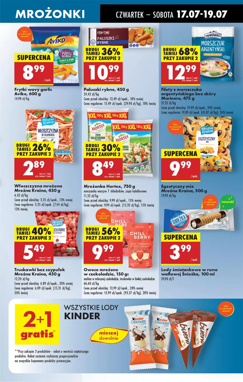 Gazetka promocyjna Biedronka - Od Czwartku - ważna 17.07 do 23.07.2025 - strona 47 - produkty: Frytki, Hortex, Kalafior, Kinder, LG, Lody, Mieszanka warzyw, Owoce, Paluszki rybne, Por, Truskawki, Zupa, Zupa kalafiorowa