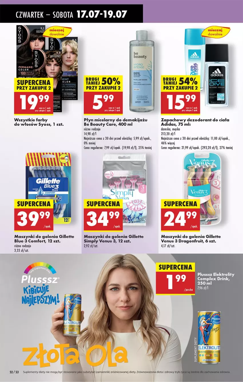 Gazetka promocyjna Biedronka - Od Czwartku - ważna 17.07 do 23.07.2025 - strona 64 - produkty: Adidas, Be Be, Dezodorant, ELEX, Fa, Gillette, Makijaż, Płyn micelarny, Suplement diety, Syoss, Venus
