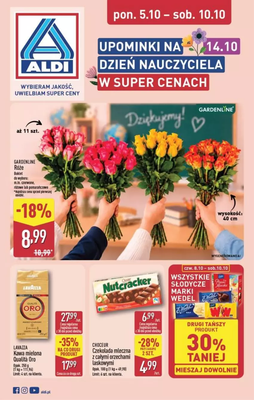 Gazetka promocyjna Aldi - Dzień nauczyciela - ważna 05.10 do 10.10.2026 - strona 1 - produkty: Czekolada, Czekolada mleczna, Kawa, Kawa mielona, Lavazza, Sok