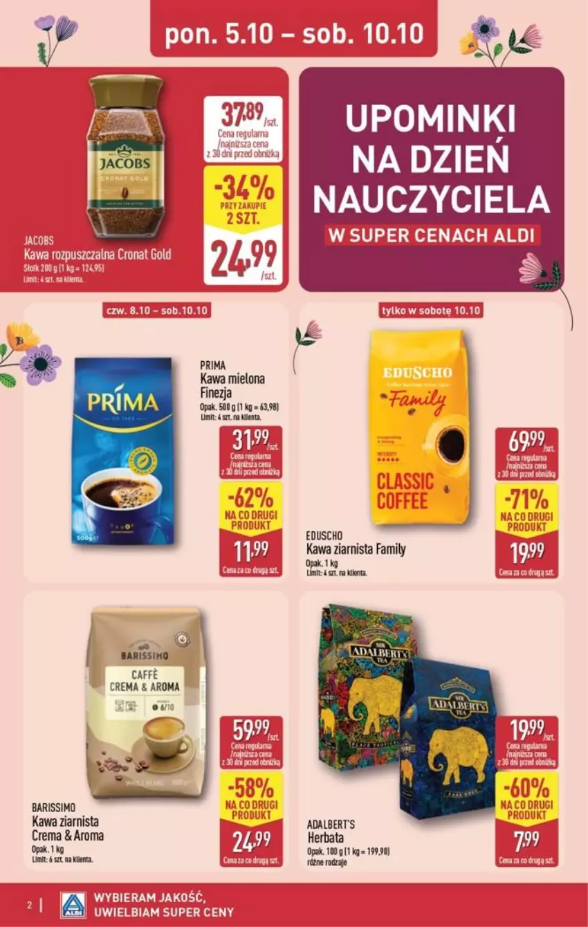 Gazetka promocyjna Aldi - Dzień nauczyciela - ważna 05.10 do 10.10.2026 - strona 2 - produkty: Fa, Herbata, Kawa, Kawa mielona, Kawa ziarnista, Prima