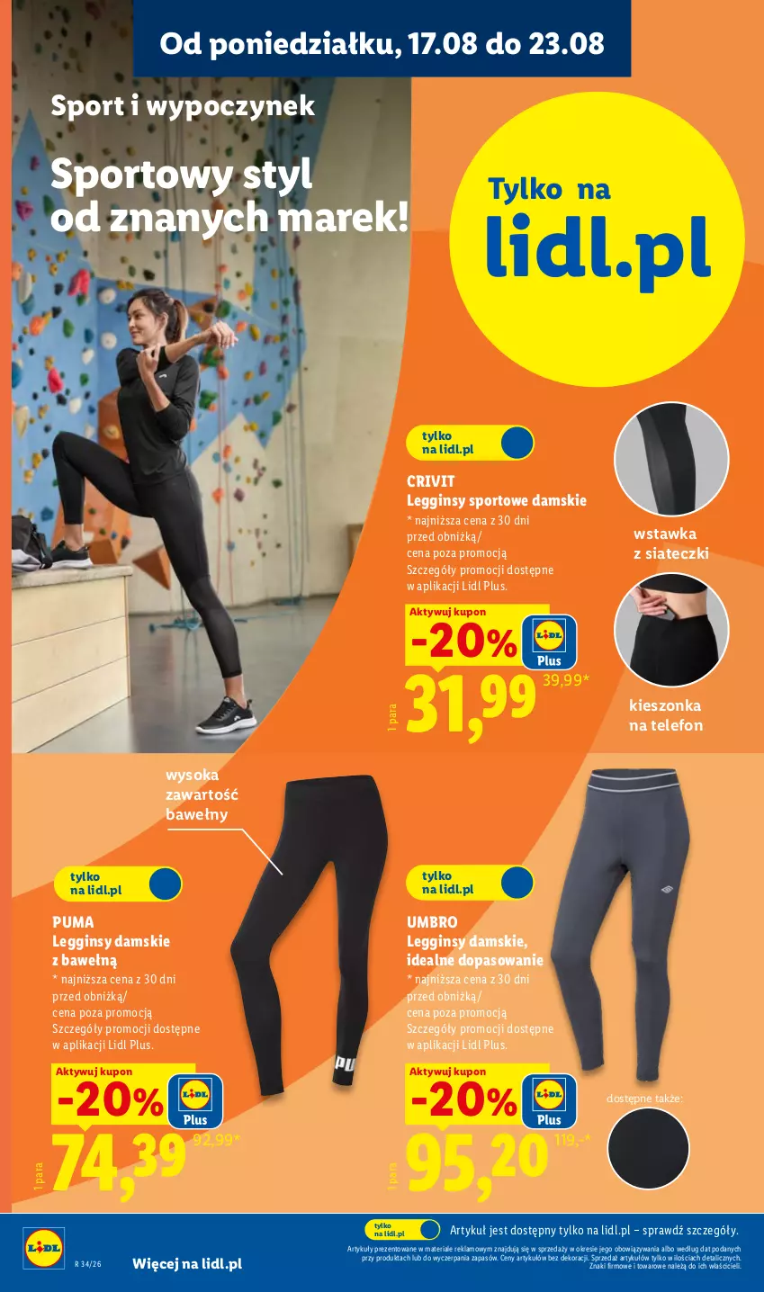 Gazetka promocyjna Lidl - Gazetka ważna od 17.08. do 22.08. - ważna 17.08 do 22.08.2026 - strona 22 - produkty: Gin, Legginsy, Por, Puma, Sok, Sport, Telefon
