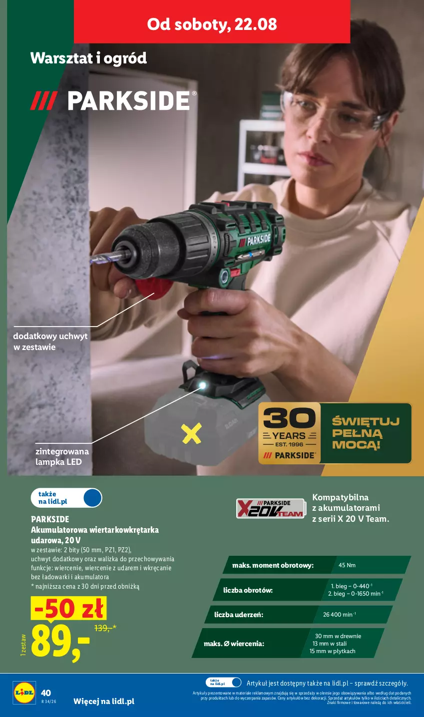 Gazetka promocyjna Lidl - Gazetka ważna od 17.08. do 22.08. - ważna 17.08 do 22.08.2026 - strona 52 - produkty: Akumulator, Akumulatorowa wiertarkowkrętark, Ogród, Parkside, Płytka, Ser, Tarka, Walizka, Wiertarkowkrętarka, Wkręt, Wkrętarka