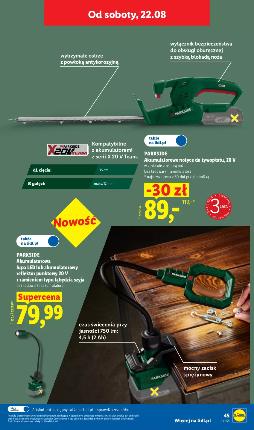 Gazetka promocyjna Lidl - Gazetka ważna od 17.08. do 22.08. - ważna 17.08 do 22.08.2026 - strona 57 - produkty: Akumulator, Noż, Nożyce, Parkside, Piec, Reflektor, Ser
