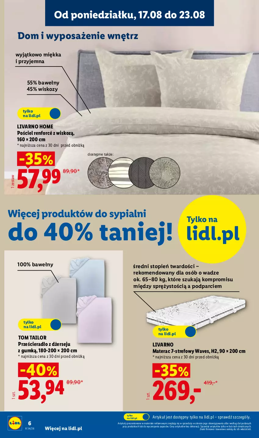 Gazetka promocyjna Lidl - Gazetka ważna od 17.08. do 22.08. - ważna 17.08 do 22.08.2026 - strona 6 - produkty: Ivar, Materac, Pościel, Prześcieradło, Tera, Tom Tailor, Top