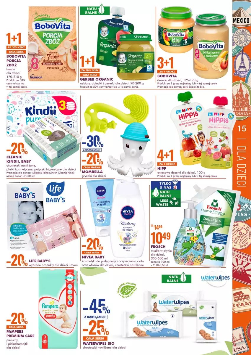 Gazetka promocyjna Super Pharm - Gazetka - ważna 30.09 do 13.10.2021 - strona 15 - produkty: Baby O, Bell, Bella, BoboVita, Chusteczki, Chusteczki nawilzane, Cleanic, Deser, Dzieci, Fa, Gerber, Gry, HiPP, Kindii, Kosmetyki do pielęgnacji, Majtki, Nektar, Pampers, Pieluchomajtki, Pieluchy, Płatki kosmetyczne, Por, Ser, Szampon