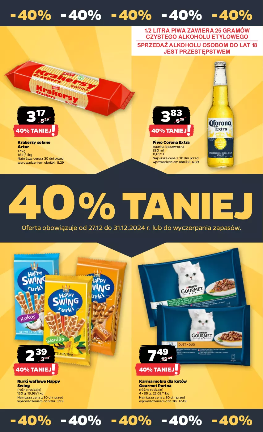 Gazetka promocyjna Netto - Od Piątku Przemysłowa - ważna 27.12 do 31.12.2024 - strona 31 - produkty: Artur, Corona Extra, Gra, Karma mokra dla kotów, Krakersy, Piwa, Piwo, Pur, Purina, Rurki