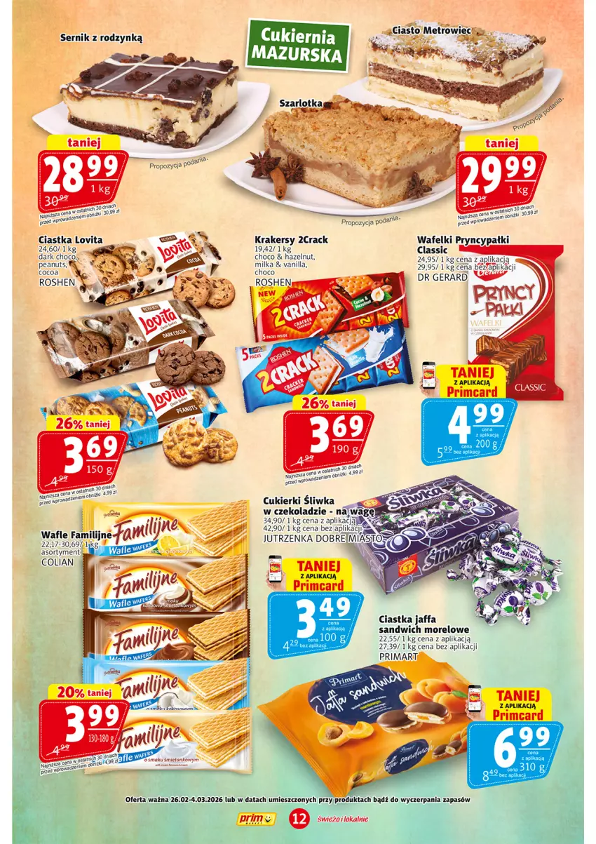 Gazetka promocyjna Prim Market - ważna 26.02 do 04.03.2026 - strona 12 - produkty: Ciastka, Cukier, Cukierki, Dr Gerard, Fa, Krakersy, Lovi, Metro, Milka, Prima, Ser, Wafle