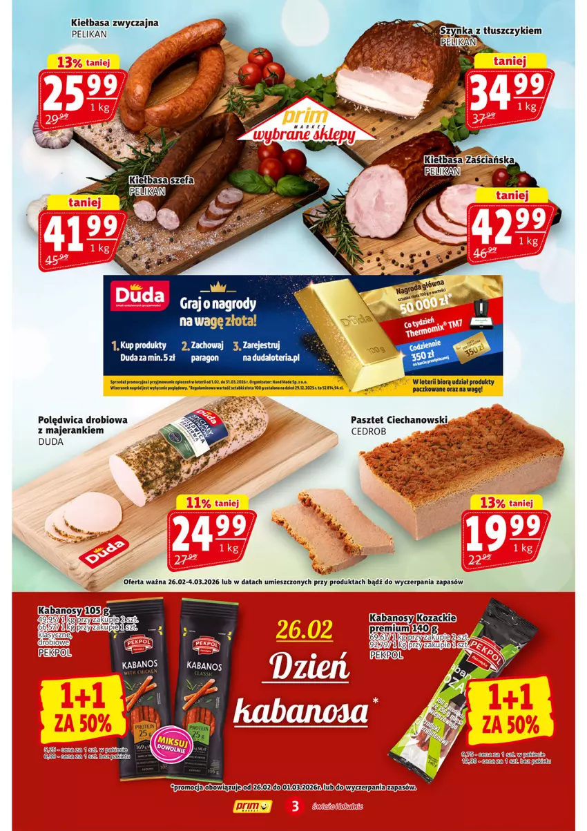 Gazetka promocyjna Prim Market - ważna 26.02 do 04.03.2026 - strona 3 - produkty: Duda, Gra, Kabanos, Kiełbasa, Pasztet, Polędwica