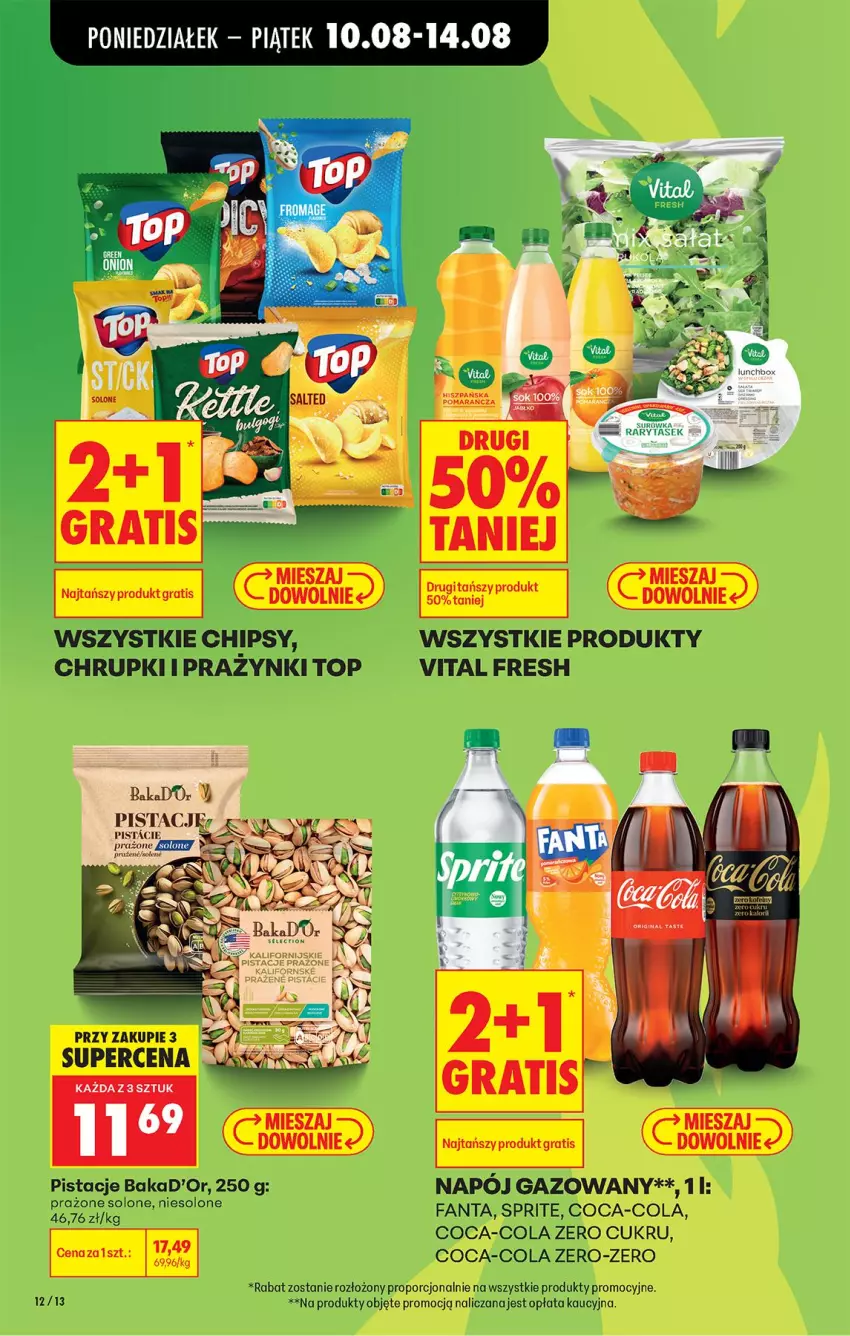 Gazetka promocyjna Biedronka - Od Poniedziałku - ważna 10.08 do 11.08.2026 - strona 12 - produkty: Chipsy, Chrupki, Coca-Cola, Fa, Fanta, Gra, Pistacje, Sprite, Top
