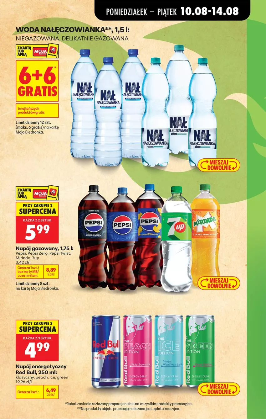 Gazetka promocyjna Biedronka - Od Poniedziałku - ważna 10.08 do 11.08.2026 - strona 13 - produkty: Gra, Nałęczowianka, Napój, Napój energetyczny, Napój gazowany, Pepsi, Por, Red Bull, Woda