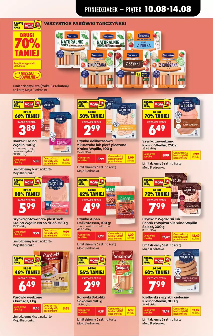 Gazetka promocyjna Biedronka - Od Poniedziałku - ważna 10.08 do 11.08.2026 - strona 49 - produkty: Boczek, Kurczak, Parówki, Parówki sokoliki, Piec, Sok, Sokołów, Szynka, Szynka delikatesowa, Tarczyński