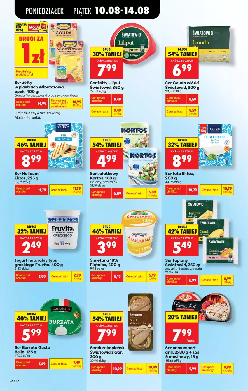 Gazetka promocyjna Biedronka - Od Poniedziałku - ważna 10.08 do 11.08.2026 - strona 50 - produkty: Bell, Burrata, Camembert, Cars, Fa, Feta, Gouda, Grill, Jogurt, Jogurt naturalny, Piątnica, Sałat, Ser, Ser topiony, Serek, Sos, Top, Wino, Włoszczowski