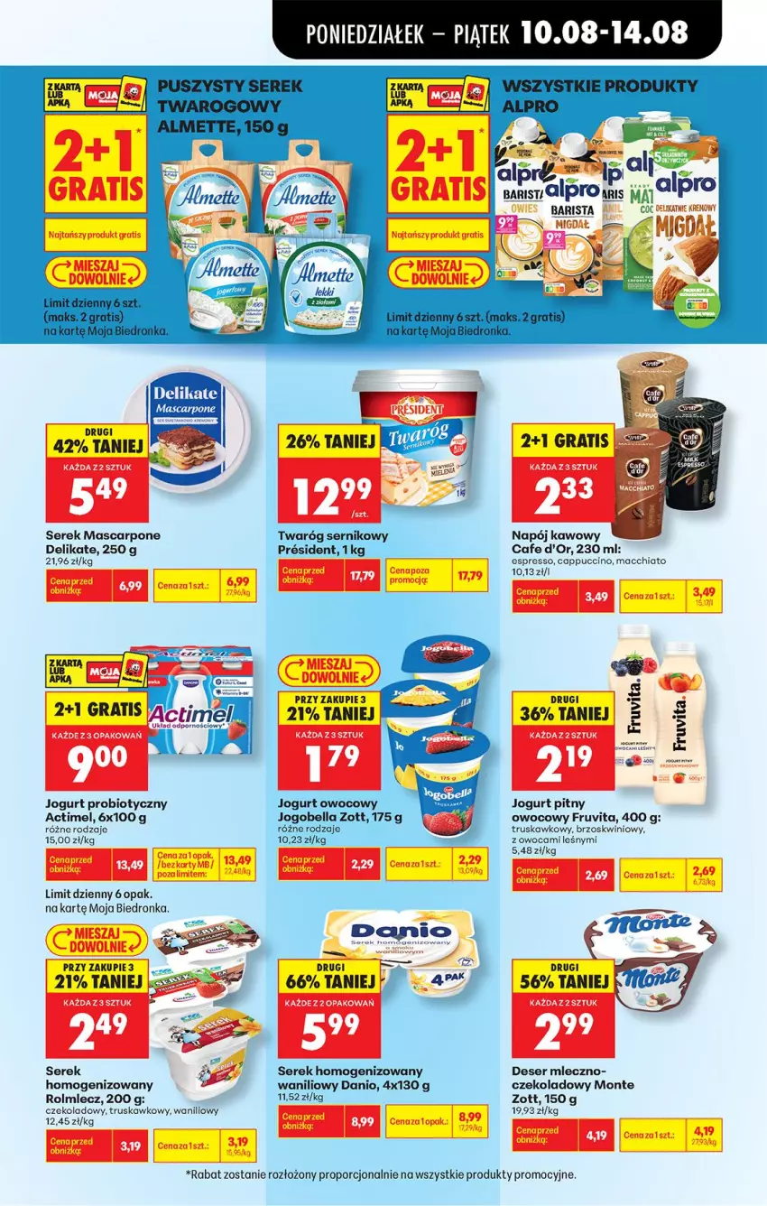 Gazetka promocyjna Biedronka - Od Poniedziałku - ważna 10.08 do 11.08.2026 - strona 51 - produkty: Actimel, Bell, Bella, Cappuccino, Chia, Danio, Deser, Gra, Jogobella, Jogurt, Jogurt owocowy, Jogurt pitny, Mascarpone, Miecz, Monte, Napój, Por, Ser, Serek, Serek homogenizowany, Twaróg, Zott