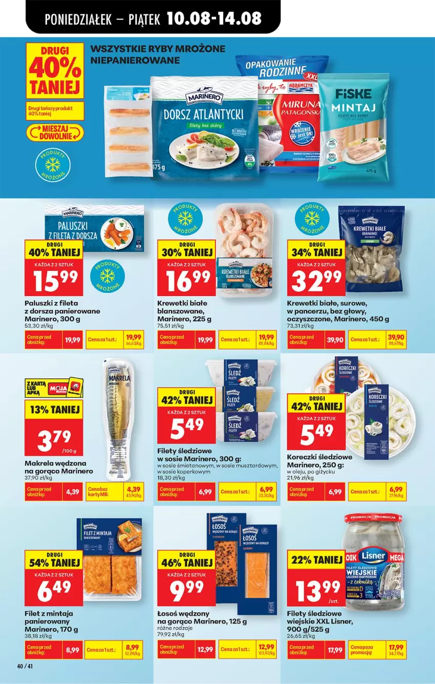 Gazetka promocyjna Biedronka - Od Poniedziałku - ważna 10.08 do 11.08.2026 - strona 58 - produkty: Dorsz, Fa, Filet z mintaja, Koreczki śledziowe, Krewetki, Lisner, Mintaj, Mus, Olej, Sos