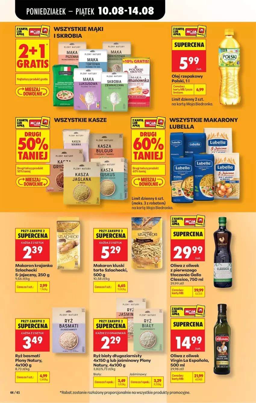 Gazetka promocyjna Biedronka - Od Poniedziałku - ważna 10.08 do 11.08.2026 - strona 62 - produkty: Bell, Bella, Gin, Gra, Gry, Kasza, Kasza jaglana, LANA, Lubella, Mąka, Makaron, Olej, Olej rzepakowy, Oliwa, Oliwa z oliwek, Por, Ryż, Ryż basmati, Ryż biały
