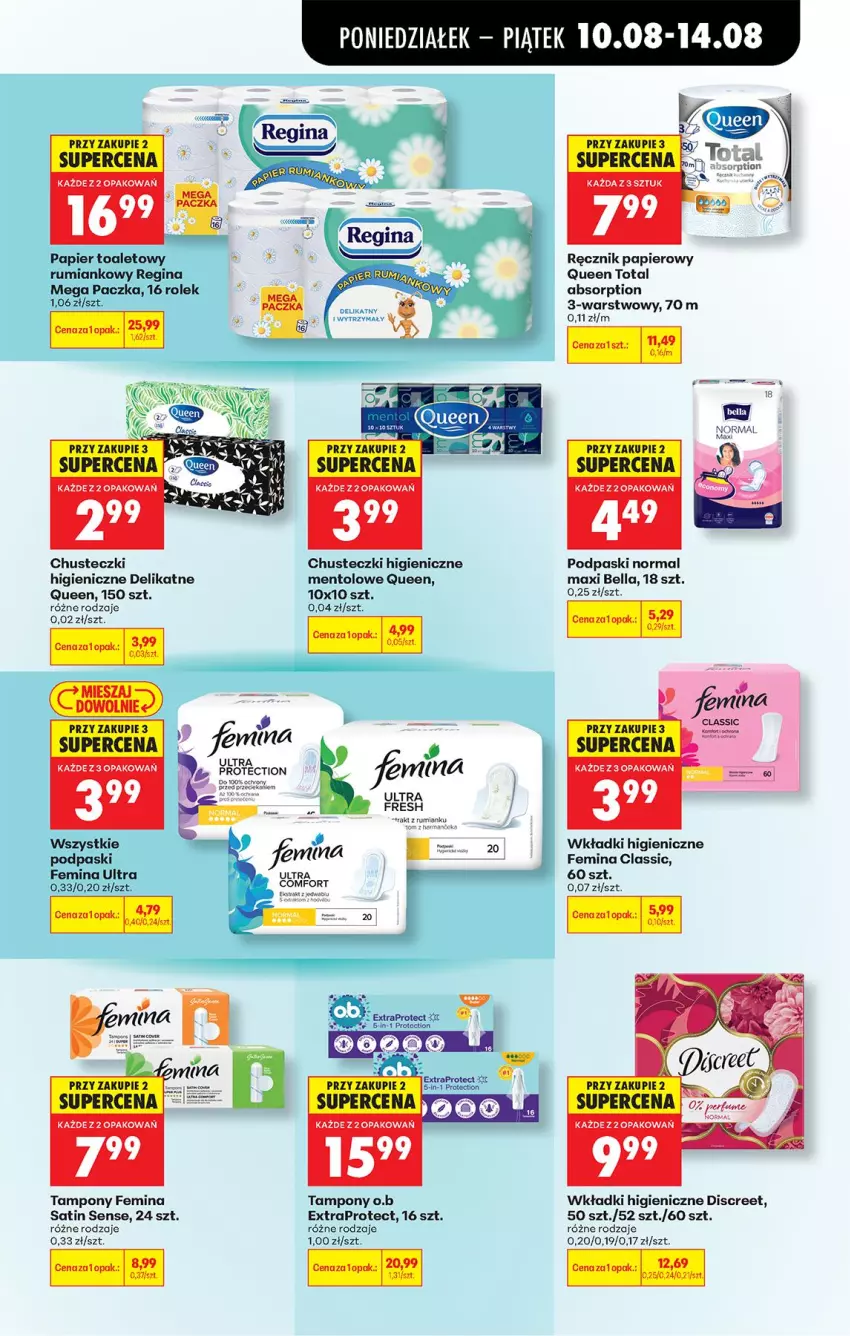 Gazetka promocyjna Biedronka - Od Poniedziałku - ważna 10.08 do 11.08.2026 - strona 69 - produkty: Bell, Bella, Chusteczki, Discreet, Gin, Klej, Papier, Papier toaletowy, Podpaski, Por, Ręcznik, Rum, Sati, Tampony, Wkładki