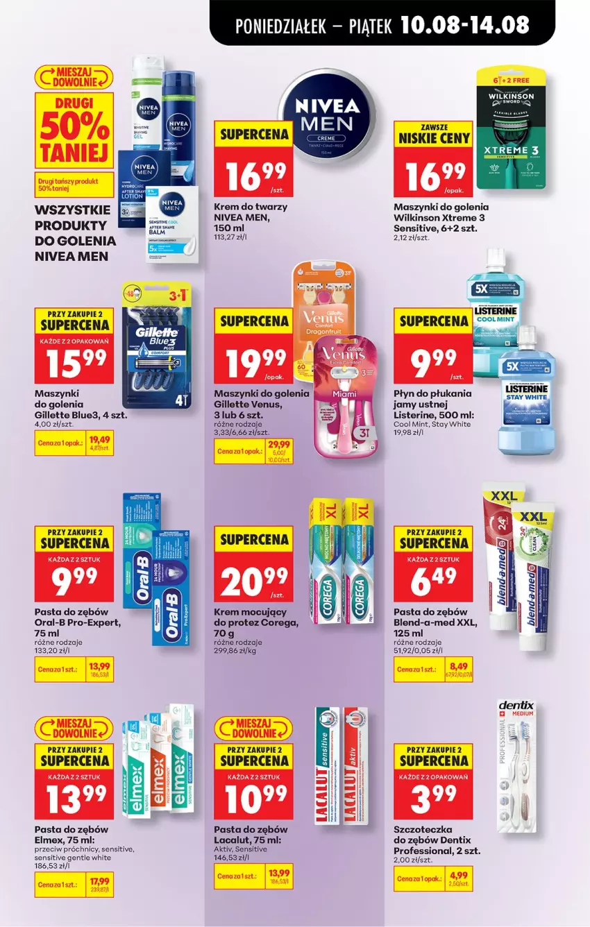 Gazetka promocyjna Biedronka - Od Poniedziałku - ważna 10.08 do 11.08.2026 - strona 77 - produkty: Blend-a-Med, Corega, Elmex, Fa, Gillette, Gillette Venus, Krem do twarzy, Lacalut, Listerine, Nivea, Nivea Men, Pasta do zębów, Płyn do płukania, Szczoteczka, Venus