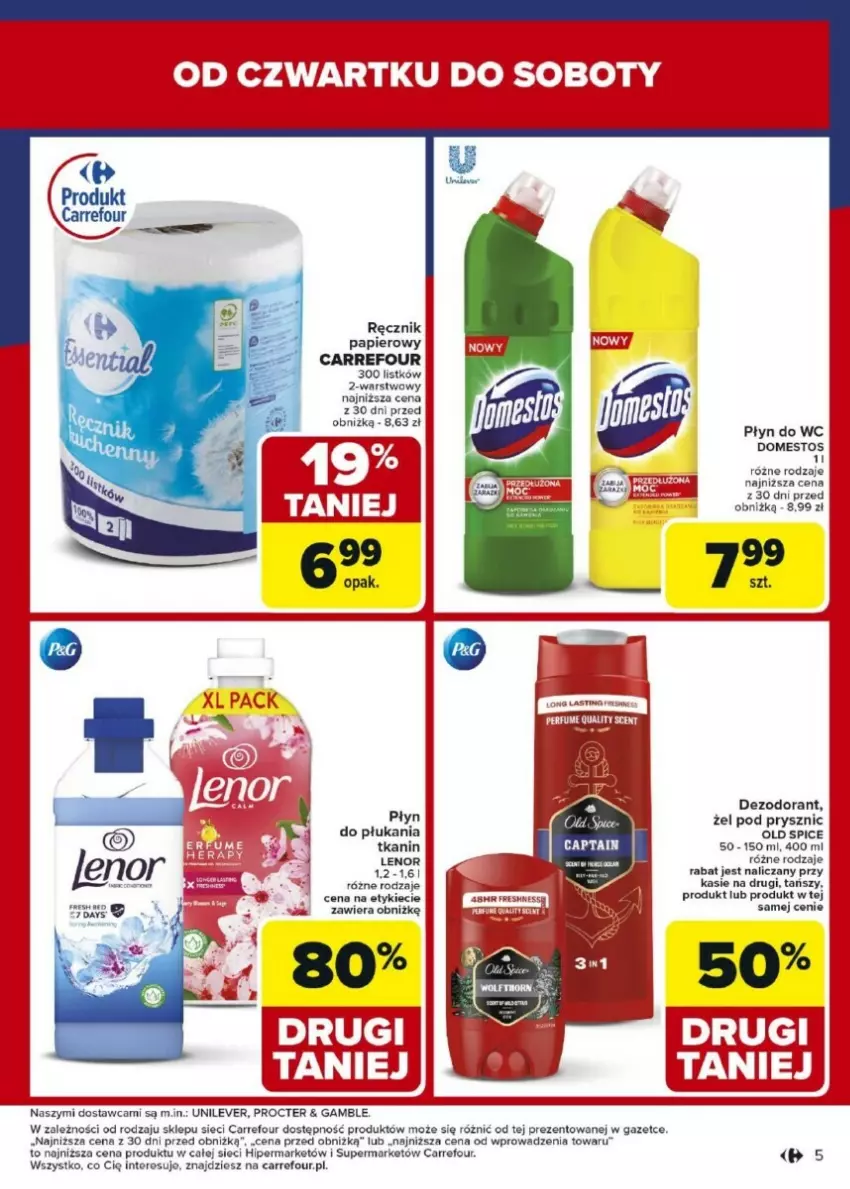 Gazetka promocyjna Carrefour - ważna 02.01 do 04.01.2025 - strona 7 - produkty: Dezodorant, Domestos, Lenor, Old Spice, Papier, Płyn do wc, Ręcznik