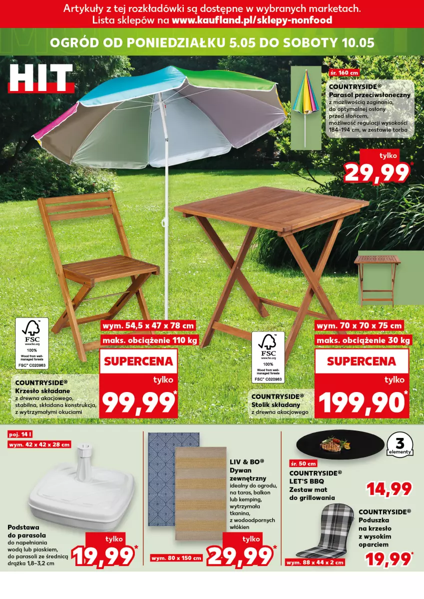 Gazetka promocyjna Kaufland - Kaufland - ważna 03.05 do 07.05.2025 - strona 14 - produkty: Dywan, Gin, Grill, Krzesło, Krzesło składane, Parasol, Poduszka, Por, Sok, Stolik, Torba
